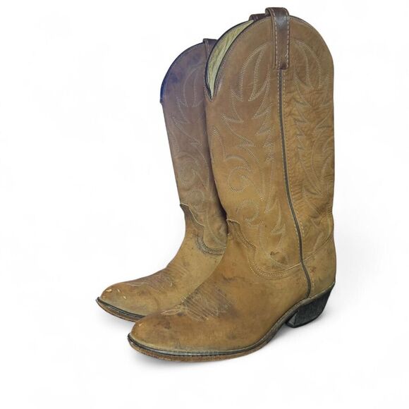 Dan Post Women’s Vintage Brown Leather Western Festival Work Boots Sz 8 - Picture 1 of 7